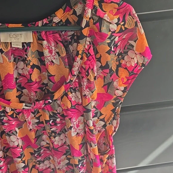 LOFT Floral Blouse - Pink, Orange, Black - Picture 3 of 4
